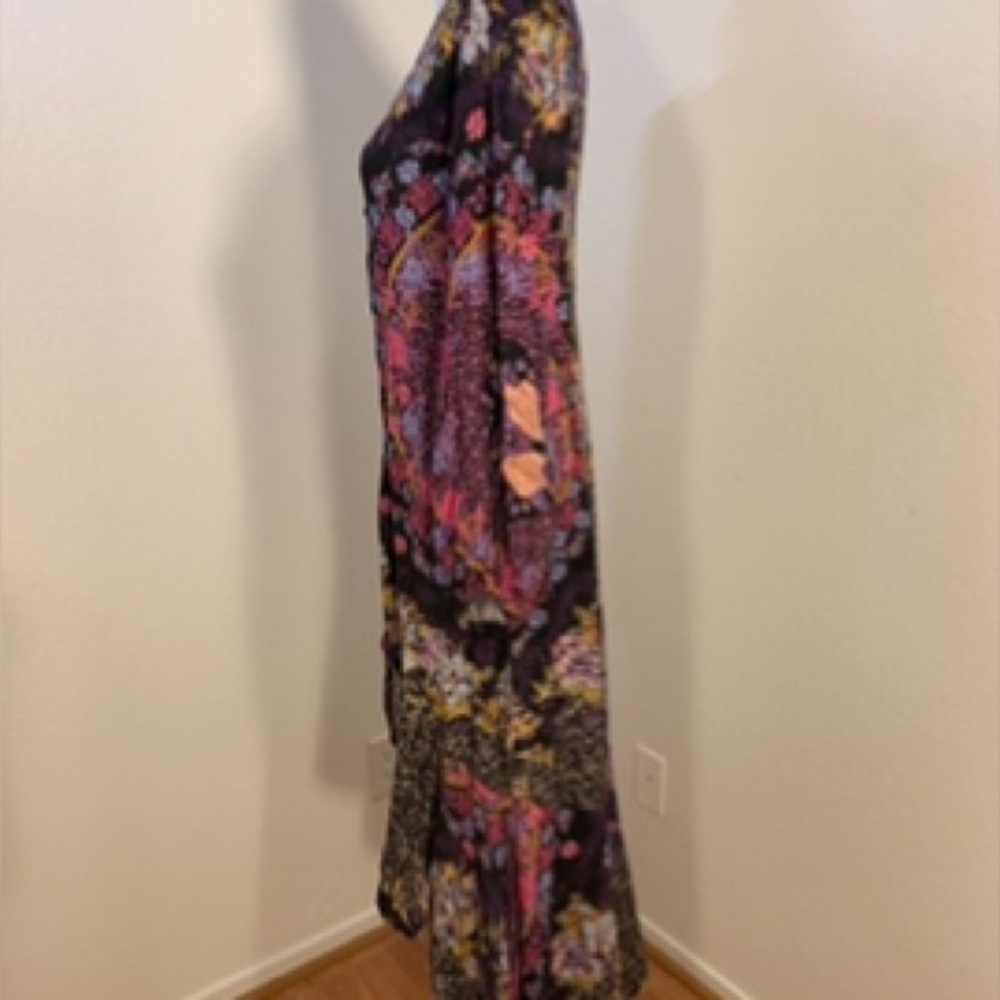 NWOT Free People Marais Printed Midi Dress Floral Hi Lo Black Purple Gold Pink - Picture 7 of 10